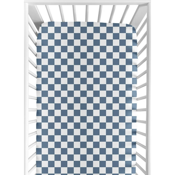 Sweet Jojo Designs Gingham Checkered Plaid Blue and White Boy, Girl, Unisex/Gender Neutral Fitted Crib Sheet