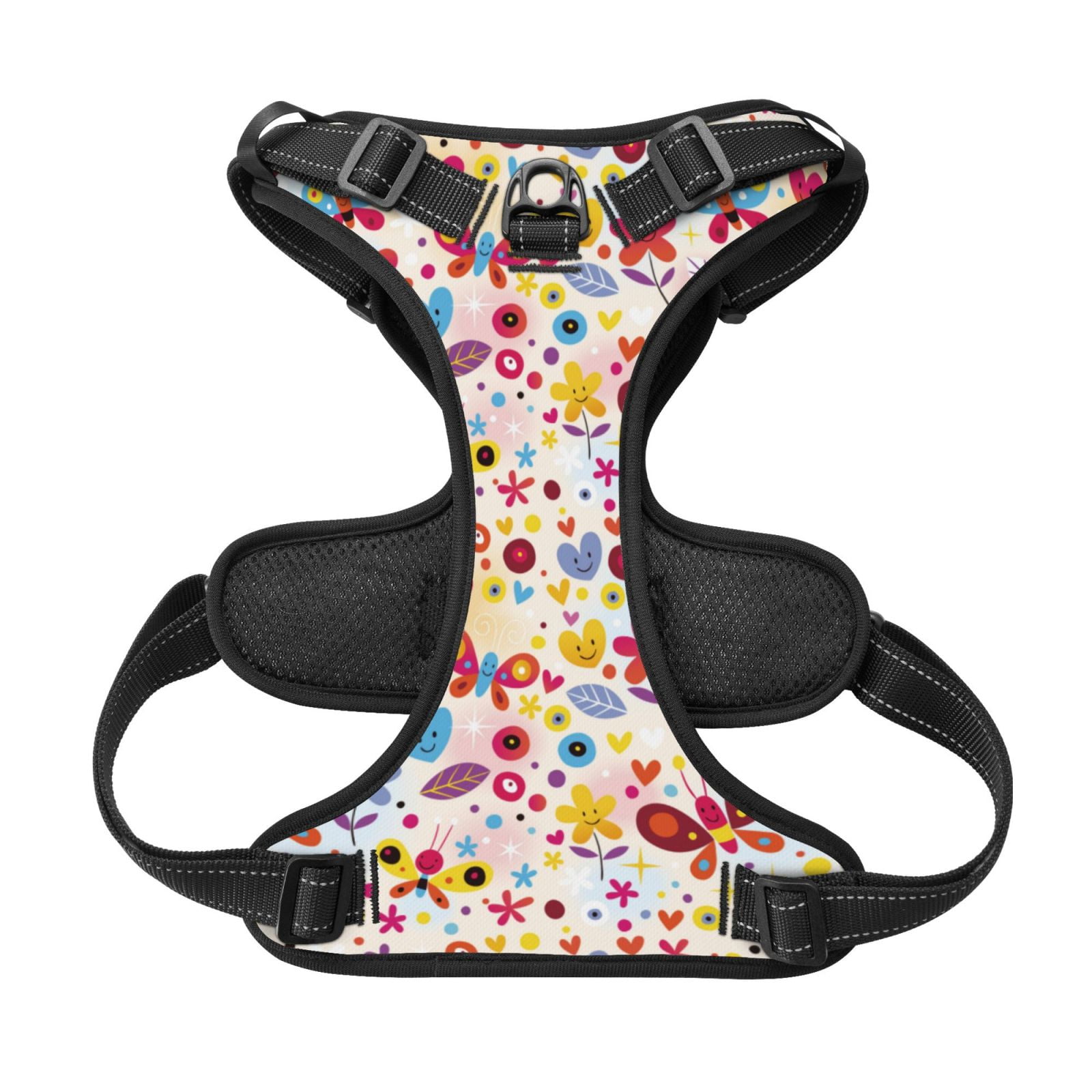 Kdxio Cute Butterfly Flowers Print No Pull Dog Harness Adjustable Reflective Oxford Easy Control Medium Large Dog Harness for Training and Everyday-X-Large