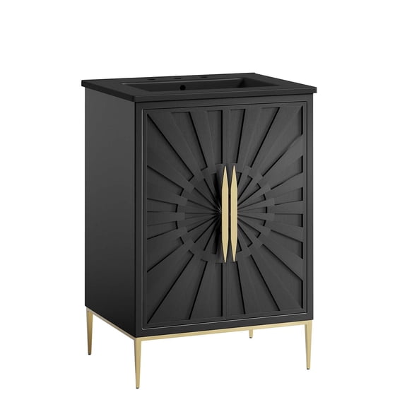 Modway Awaken 24" Solid Wood and MDF Bathroom Vanity in Black