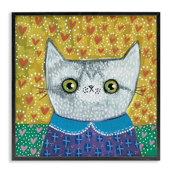 Stupell Industries Cottage Kitten with Fun Patterns Black Framed Giclee Art, 12 x 12, by Melissa Averinos