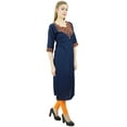 thumbnail image 4 of Bimba Women's Ethnic Mirror Work Embroidered Navy Blue Straight Kurta Dress-4, 4 of 9