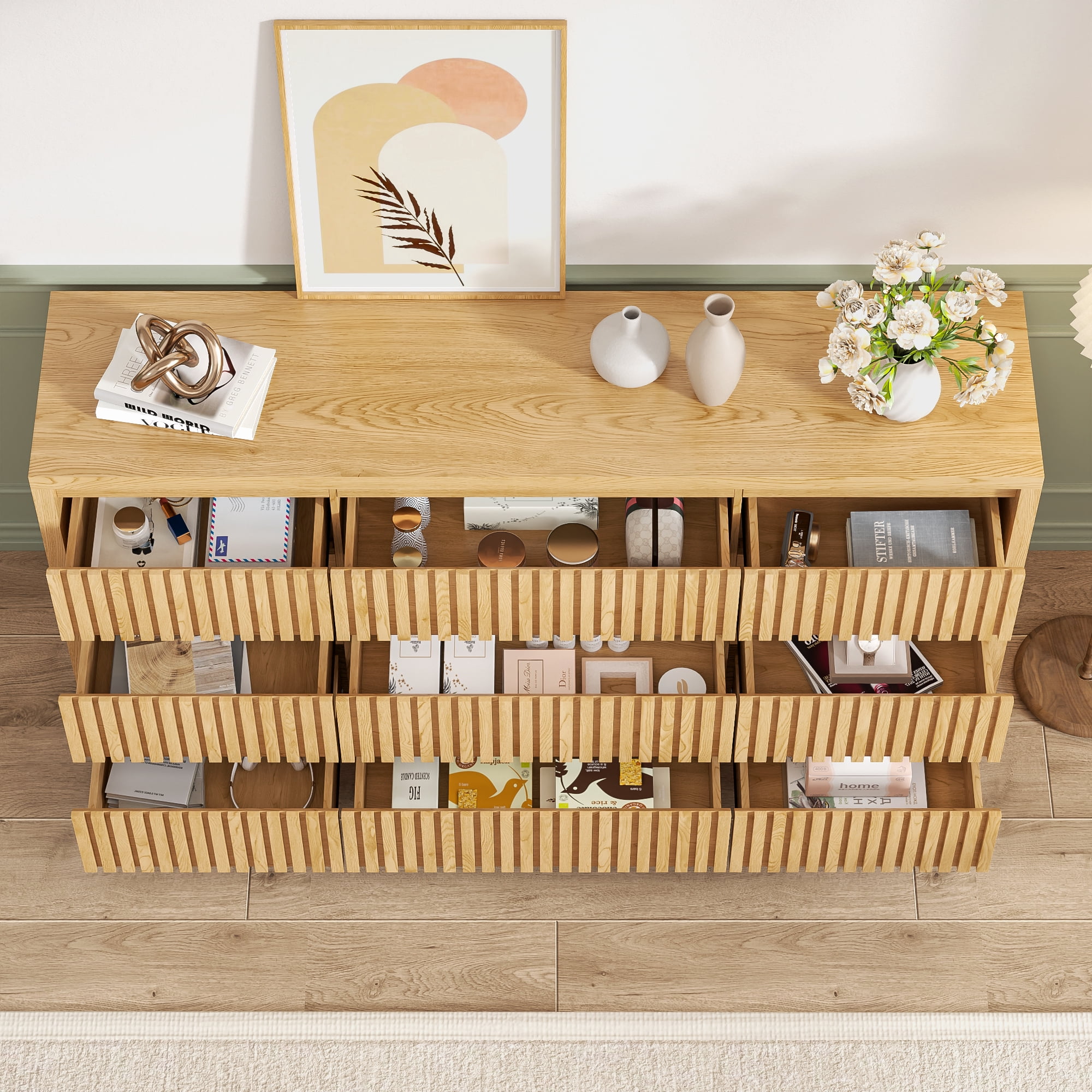 Fiogmub 9 Drawer Dresser for Bedroom, Wide Chest of Drawers TV Stand, Clothes Storage Cabinet Organizer for Living Room, Wood