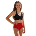 thumbnail image 6 of Girls 2 Piece Swimsuit Teen Summer Bikini Halter Swim Bathing Suit Kids Adjustable Swimwear with Shorts Red 11-12 Years, 6 of 9