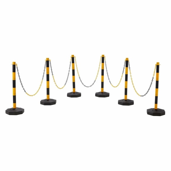 MIDOQIN 6 Pack Delineator Post with Base, Portable Traffic Delineator Post Cone, Adjustable Cones for Parking Lot with 5.4FT Plastic Chain Outdoor & Indoor