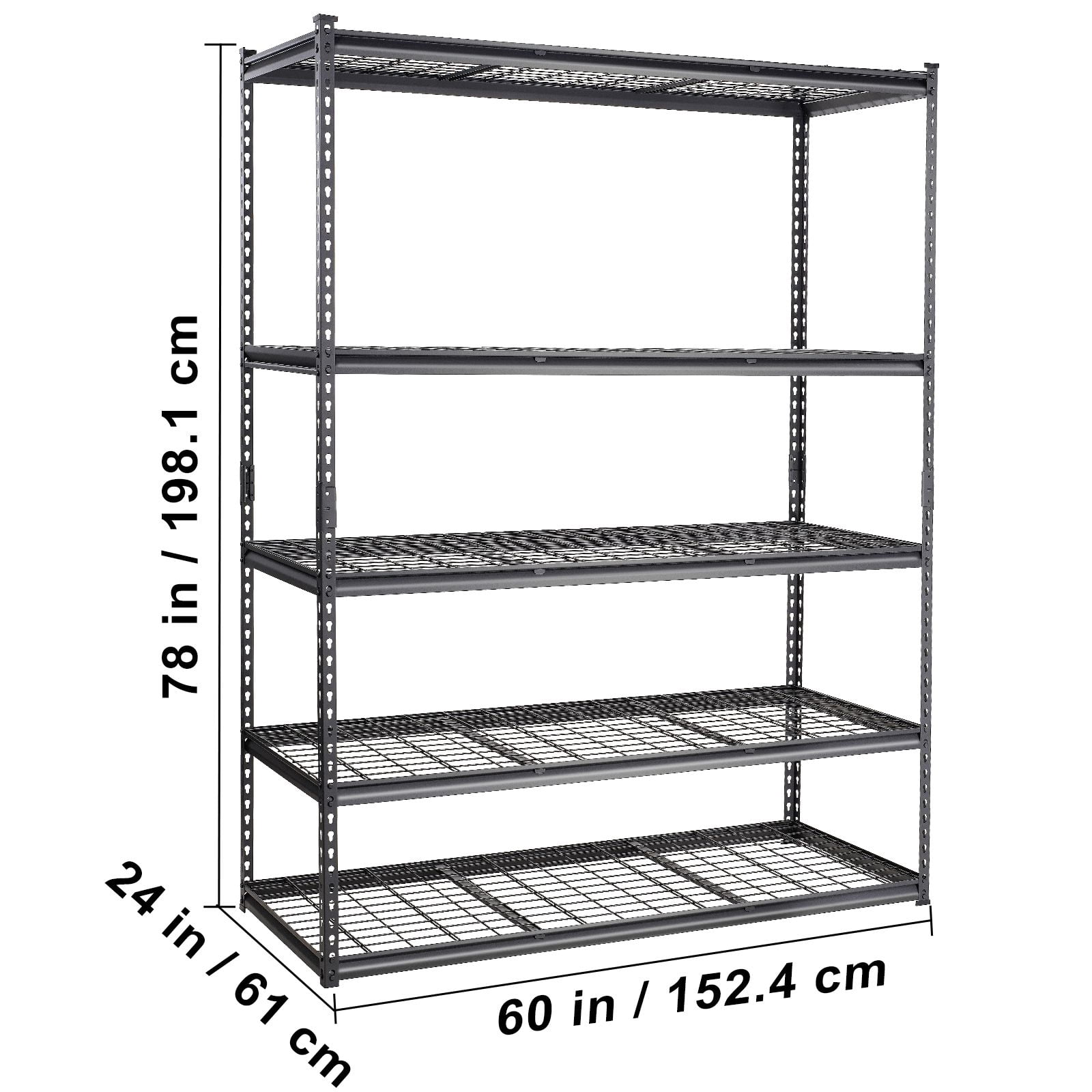 Storage Shelving Unit, 5-Tier Adjustable, 2000 lbs Capacity, Heavy Duty Garage Shelves Metal Organizer Wire Rack for Kitchen Pantry Basement Bathroom Laundry Closet, 60" L x 24" W x 78" H
