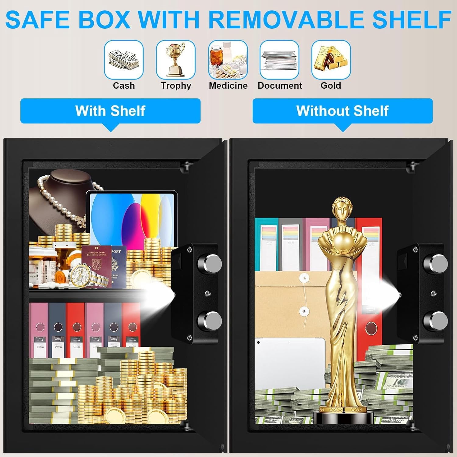 3.3 Cuft Large Fireproof Safe for ,  Safety Box Fireproof  with  Keypad and Spare , Anti- Digital  Safe for  Firearm  Valuables