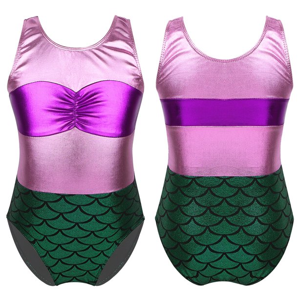 Kids Girls Ballet Dance Dress Metallic Mermaid Printed Rhythmic Gymnastic Leotard Bodysuit Bailarina Dancing Sleeveless Jumpsuit10 Gong Bohan LED