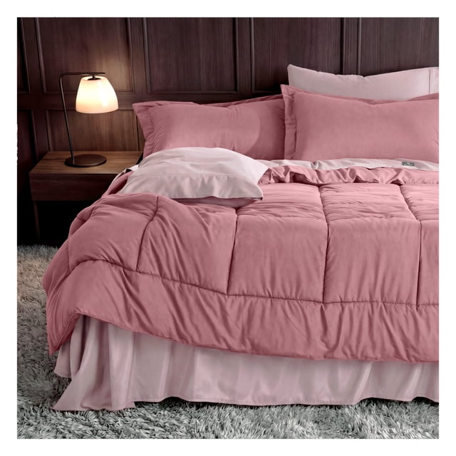 Set Edredón Matrimonial + Funda De Almohada + Sábanas 7 Pzas Real Textil Malva - Rosa
