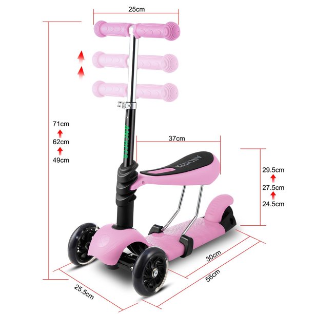 Kids 3Wheel Mini Kick Scooter with Adjustable Handle TBar & Seat