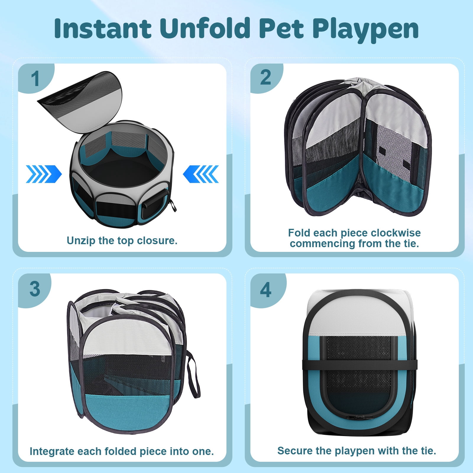 Hutact 45" Pet Pop-up Playpen for Large Dogs, Portable Pet Pen Tent Foldable Chicken Crate Playpen for Indoor Playing Outdoor Travel with Bowl, Large