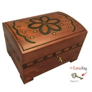 Handmade Floral Wooden Chest Box w/ Lock and Key Flower Jewelry Keepsake Box from Poland