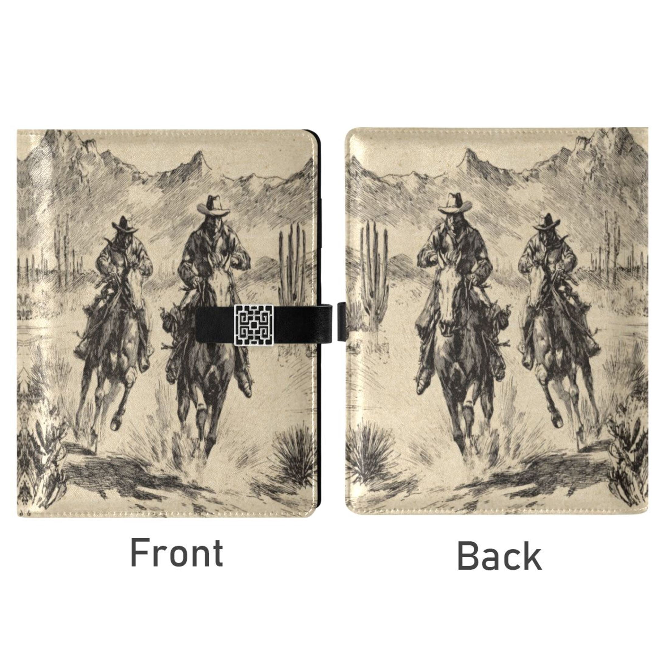 Leather Notebook with Pen Holder Writing Notepad Includes 100 Pages Lined Journal Vintage Cowboy Illustration