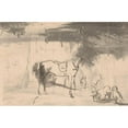 thumbnail image 2 of Johannes Franciscus Hoppenbrouwers 24x17 Black Ornate Framed Double Matted Museum Art Print Titled: River Landscape and Two Horses with Servant in the Stable (1846), 2 of 5