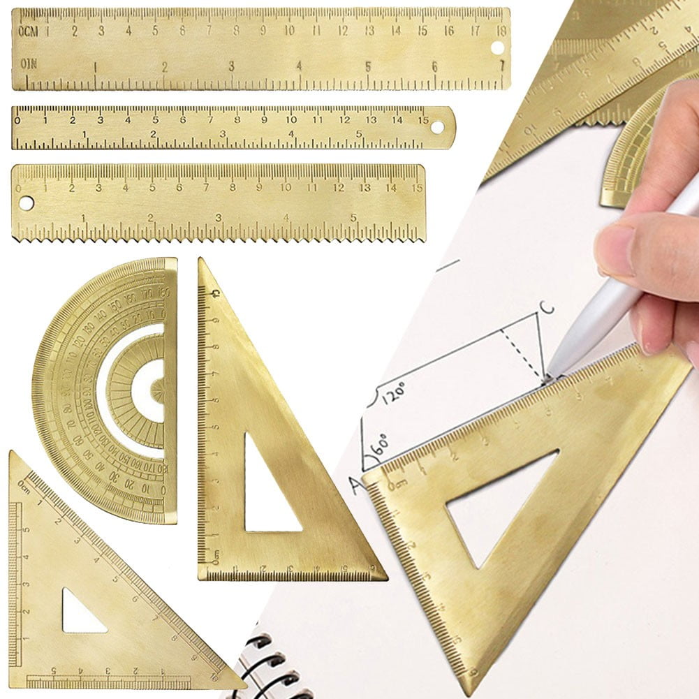 TEHAUX Brass Ruler Mini Ruler Gold Ruler Drawing Ruler Drafting Tools Brass  Straight Ruler Double Scale Ruler Retro Style Ruler Drafting Ruler Metal