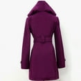 thumbnail image 3 of Women's Warm Winter Hooded Wool Coat, Long Double-Breasted Outerwear with Belt, Casual Jacket, Purple, XXXL, 3 of 3