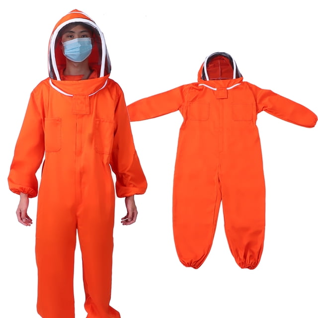 Traje de abeja de una pieza de apicultor naranja, ropa protectora de apicultura, equipo de apicultura (XL)