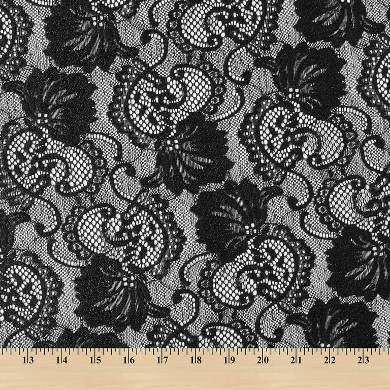 Stretch Lace Fabric Embroidered Poly Spandex French Floral Victoria 58  Wide by the yard (Black)