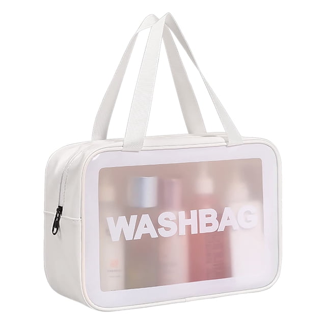 DAPOWER Neceser de viaje para mujeres y hombres, Neceser translúcido mate con asa práctica, bolsa organizadora de cosméticos de maquillaje para accesorios de artículos de tocador de viaje (blanco)