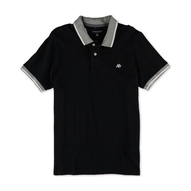 Aeropostale - Polo de rugby a rayas A87 para hombre, negro, extragrande Aeropostale polo, rugbi