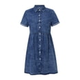 thumbnail image 6 of Douhoow Women Denim Dress Summer Solid Color Lapel Short Sleeve Buttons Casual Loose Dress, 6 of 8