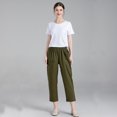 thumbnail image 3 of Mordenmiss Women's Cotton Linen Ankle Length Trousers Elastic Waist Casual Pants with Hi-low Pockets Army Green XXL, 3 of 5