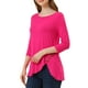 thumbnail image 4 of INSPIRAR CHIC Blusas de Mujer Cuello Redondo Manga 3/4 Decoración de Botones Dobladillo Irregular Estilo Casual 3XL Rosa Fucsia, 4 of 6