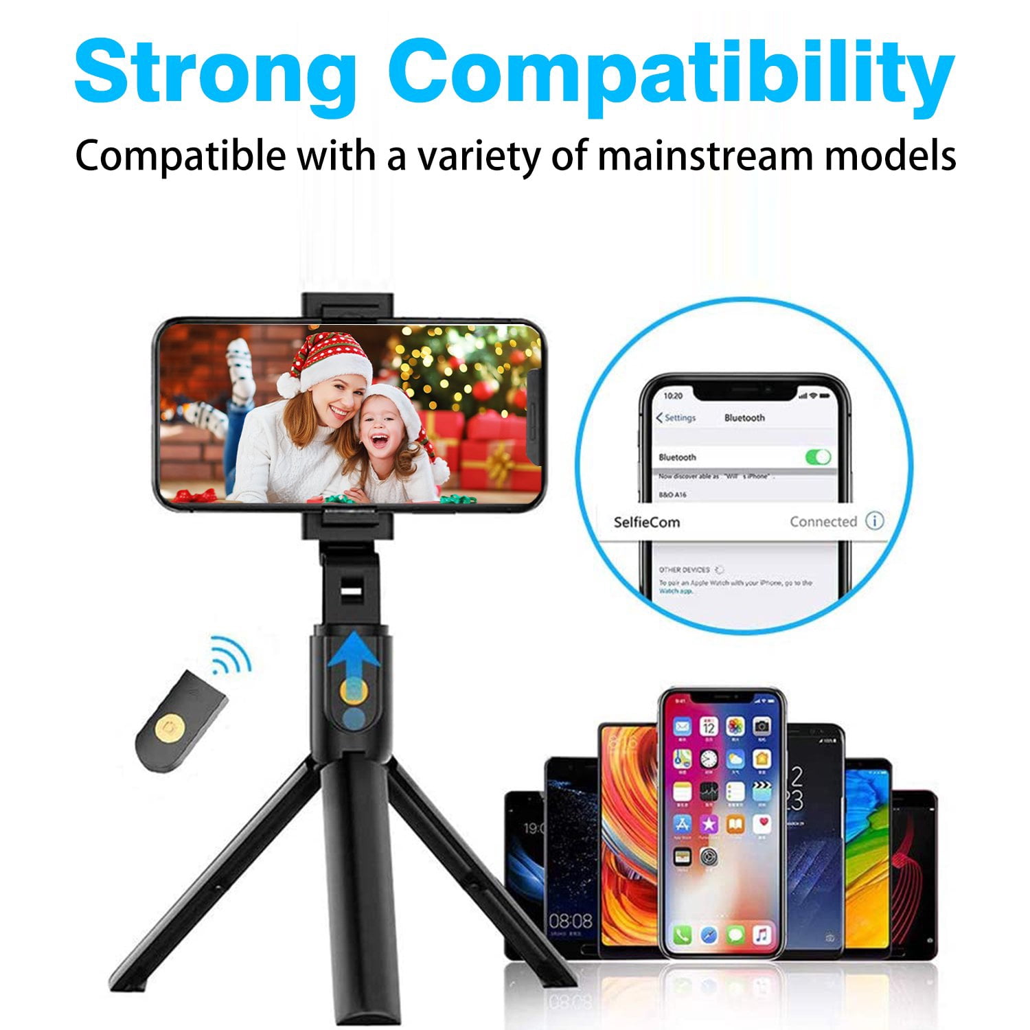 Selfie Stick Wireless for Samsung Galaxy S25/Edge/Plus/Ultra - Built-in Tripod Remote Shutter Stand Self-Portrait Extendable Compact