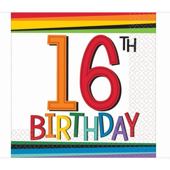 Rainbow 16th Birthday Beverage Napkins (16 Count)
