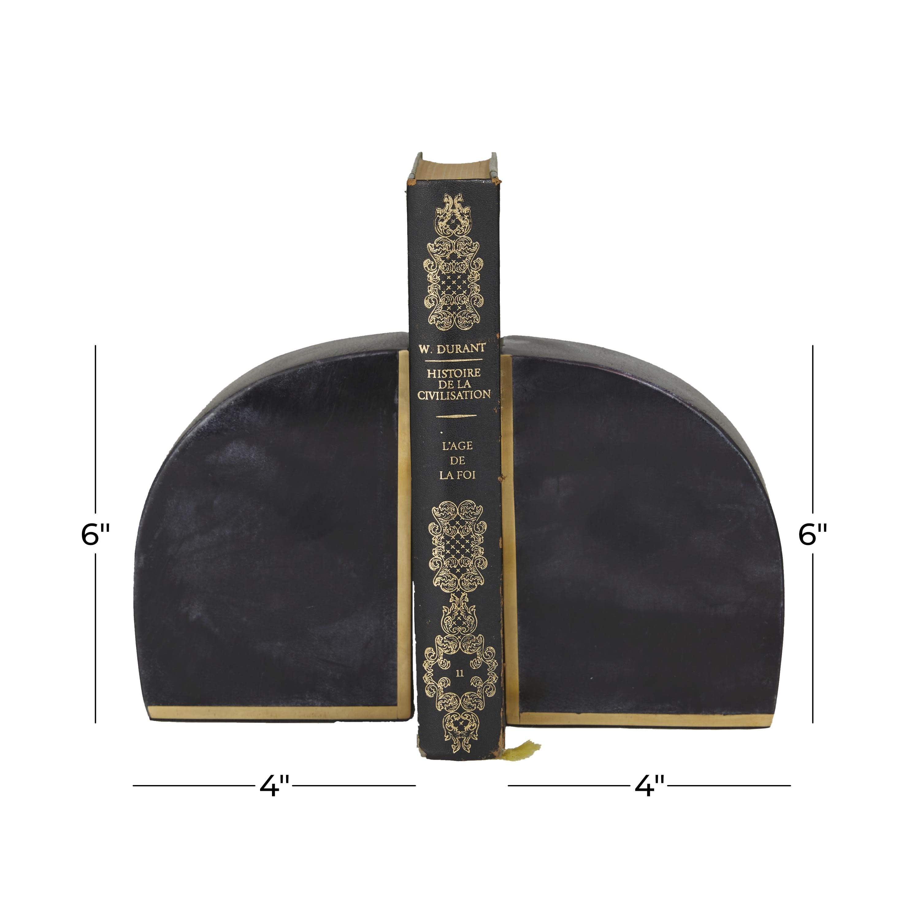 CosmoLiving by Cosmopolitan 4" Geometric Black Marble Bookends with Gold Inlay (Set of 2)