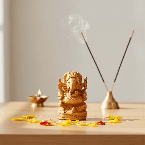 Handcrafted Wooden Lord Ganesha Statue, 5 cm - Spiritual Heritage Home Decor, Brown Finish