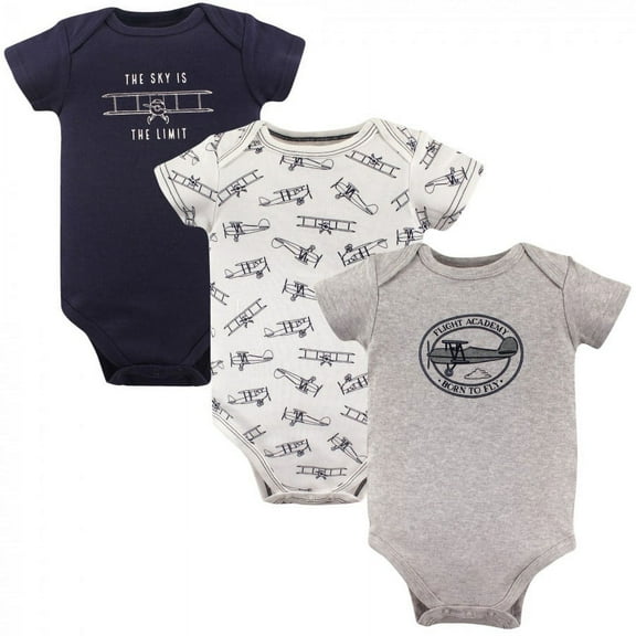 Hudson Baby Infant Boy Cotton Bodysuits 3pk, Aviation, 0-3 Months