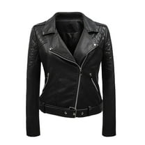 pstuiky Womens Leather Jacket Women Faux Leather Jacket, Winter Fashion Zip up Motorcycle Short PU Moto Biker Coat Slim Fitted Outwear with Pockets Leisure Black M
