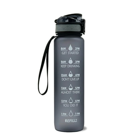 

1L Tritan Material Water Bottle With Bounce Cover Time Scale Reminder Frosted Leakproof Cup For Outdoor Sports Fitness-Gray