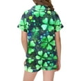 thumbnail image 4 of Odeerbi 2-12 Years Teen Boys Girls Summer St. Patrick's Day Satin Pajamas Notched Lapel Short Sleeve Loungewear Shorts Set Sleepwear Solid Color Pajama Sets Teen Boys Girls Clothes, 4 of 5
