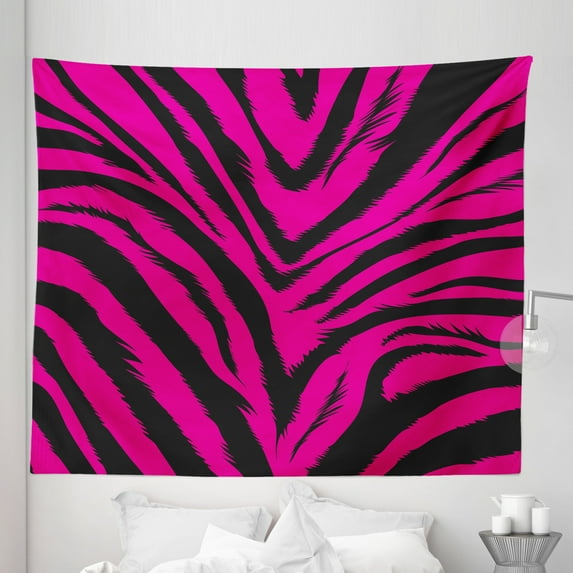 Teen Room Tapestry, Vibrant Zebra Skin Motif in Hot Tone Africal Animal Safari Fashion Image, Fabric Wall Hanging Decor for Bedroom Living Room Dorm, 5 Sizes, Magenta and Black, by Ambesonne