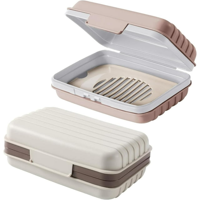 2 Pack Prueba de Fugas Jabonera de Viaje, Jaboneras para Baño con Bandeja de Drenaje, Jabonera Portátil para Viajes, Camping, Actividades al Aire Libre, Gimnasio, Baño (Gris+Rosa)
