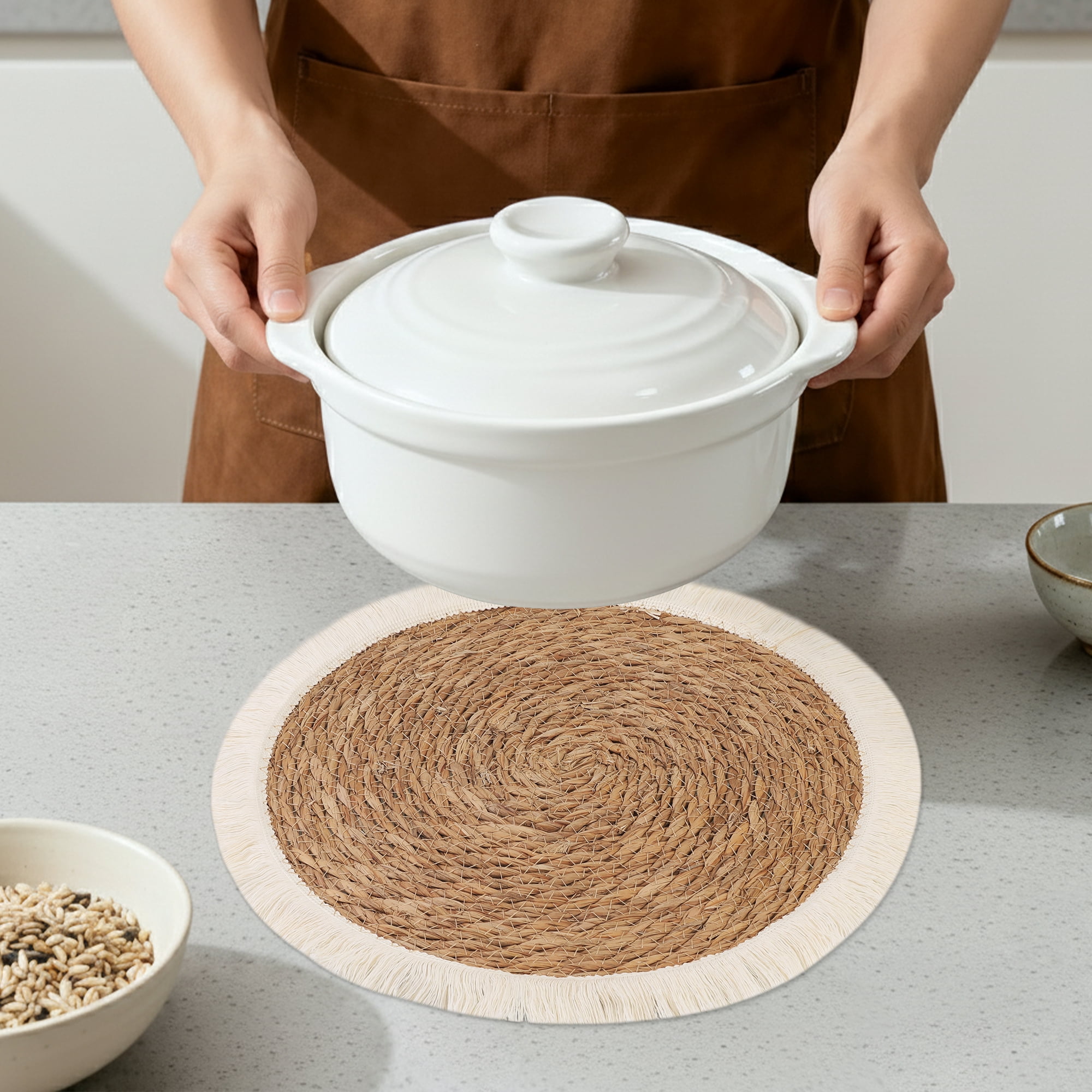 Unique Bargains Set of 4 Farmhouse Placemats for Dining Table Beige/Brown 15inch