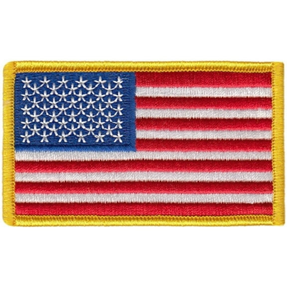 Hero’s Pride U.S. Flag Patch – Medium Gold Border, Sew-On Embroidered Emblem, 3 3/8" x 2" (Pack of 1)