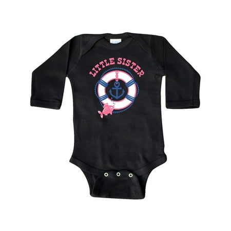 

Inktastic Nautical Little Sister Gift Baby Girl Long Sleeve Bodysuit