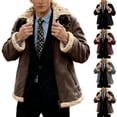 thumbnail image 2 of ZCFZJW Lined Leather Jacket Men Heavyweight Full Zip up Long Sleeve Suede Sherpa Shearling Faux Leather Coat Sheepskin Winter Coat Fuzzy Collar Thick Warm Outwear Jacket with Pockets Red S, 2 of 8
