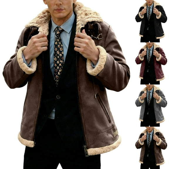 Miluxas Men's Sherpa Lined Winter Coats Warm Parka Jacket Lapel Collar Thicken Outdoor Outerwear with Pockets Red XL(XL)