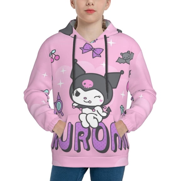 Sanrio Kuromi Kids' Hoodie 3d Print Sweatshirt Soft Pullover Hooded With Big Pockets Fans Gifts For Boys Or Girls X-Large