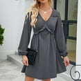 thumbnail image 5 of IROINNID Long Sleeve Dress for Women Long Sleeve Solid Color V-Neck Short Skirt Dress Deals,Gray, 5 of 6