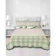 thumbnail image 2 of Quilts Twin-XL Size Bedding Set, Retro Green Lightweight Quilted Comforter, Farmhouse Buffalo Plaid Vintage Beige Soft Reversible Bedspread Coverlet with Pillow Covers for All Season, 68" x 98", 2 of 7