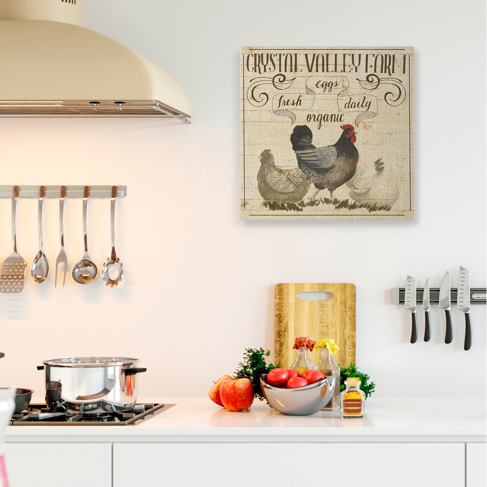 Stupell Industries Organic Farm Chicken Eggs Vintage Tan Beige Canvas Wall Art by Grace Popp