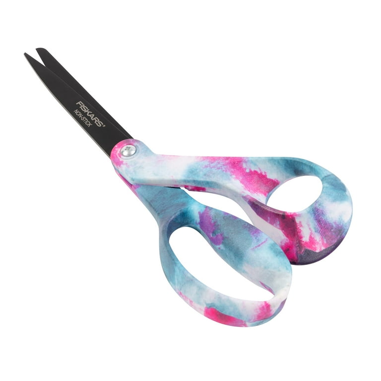 Fiskars Premier Bent Deco Nonstick Scissors 8in Pink & Blue Tie Dye