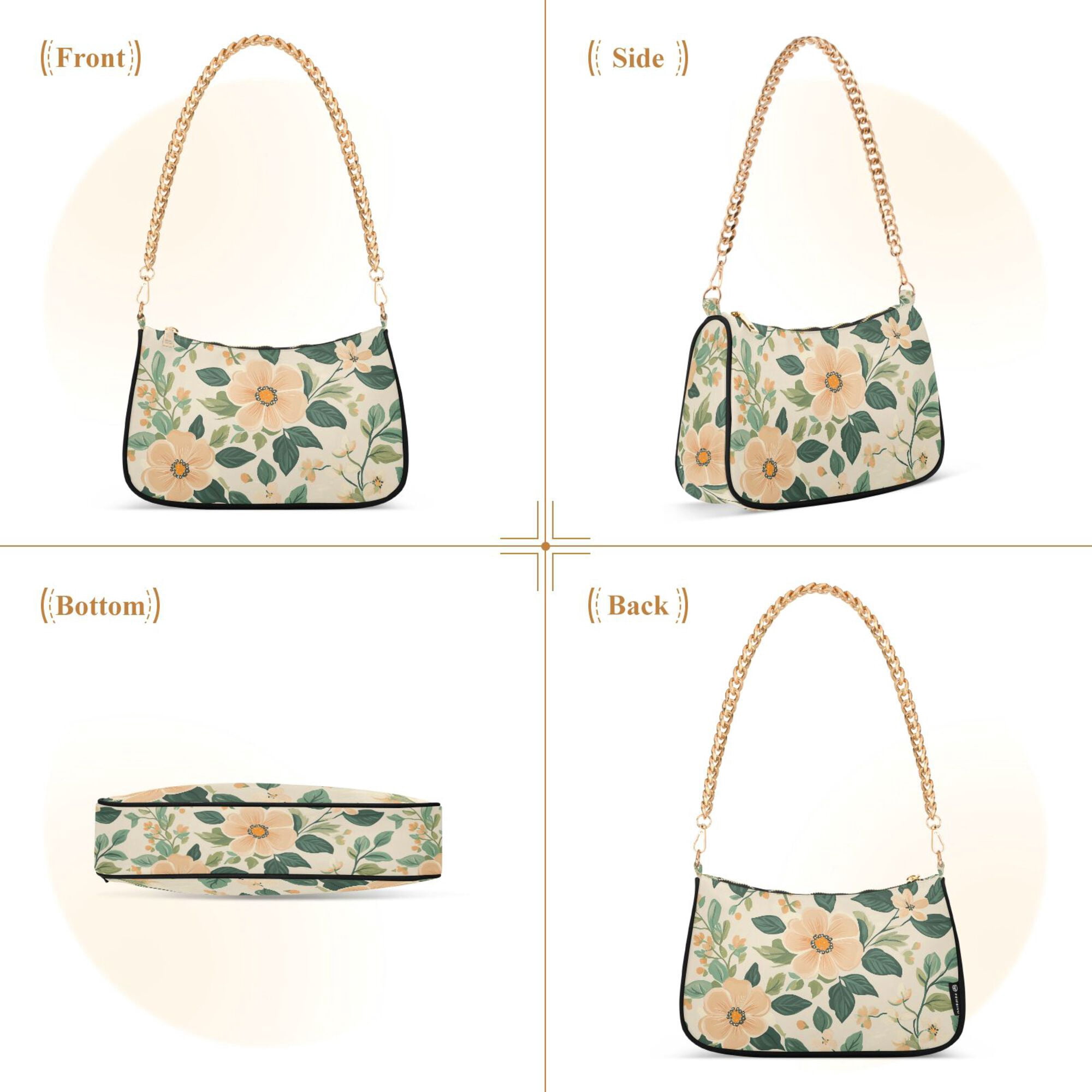 FORMRS Womens Shoulder Bag with Chain Strap Clutch Purse Cute Tote Handbag, Floral Design