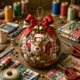 thumbnail image 3 of Diy Quilted Christmas Ornament Ball Kit, Patchwork Fabric Ball with Bow, Featuring a Deer Design, Rustic Holiday Tree Decor., 3 of 4