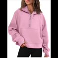 thumbnail image 4 of Sudadera con Capucha para Mujer, de Larga, Corta, con Media Cremallera y Bolsillos con Orificio para el Pulgar. Rosa M, 4 of 6