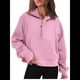 thumbnail image 4 of Sudadera con Capucha para Mujer, de Larga, Corta, con Media Cremallera y Bolsillos con Orificio para el Pulgar. Rosa XXL, 4 of 6